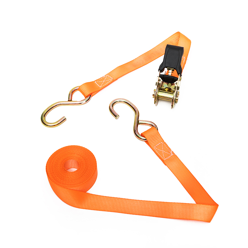 1 tomme 25mm 800 kg ratchet bindingsstropper med svart belagt S-krok